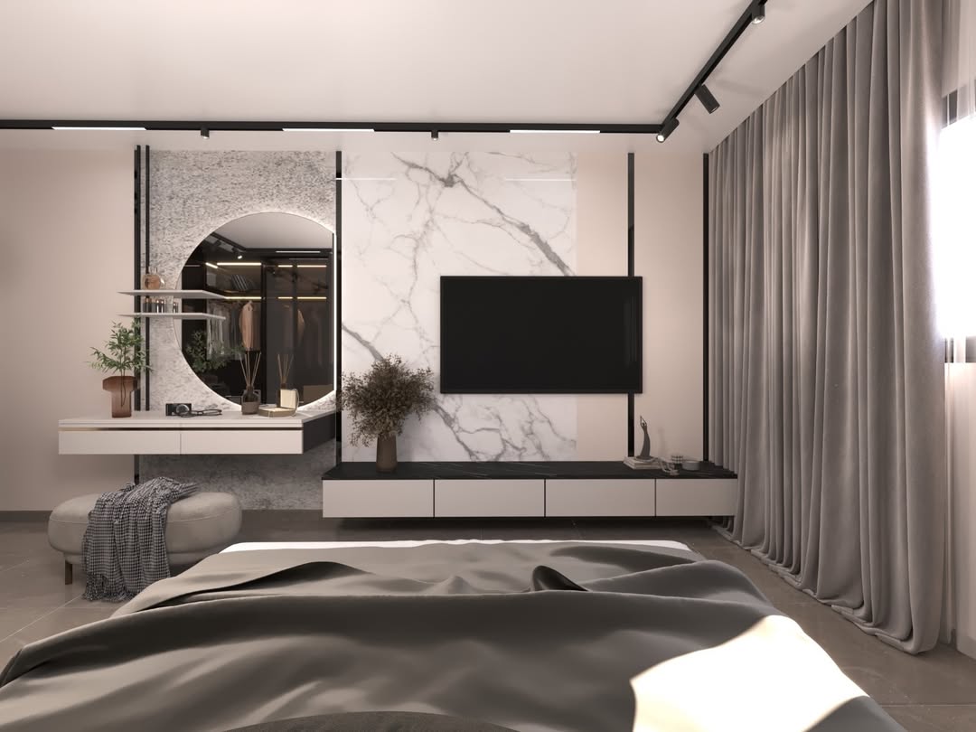 من أحدث أعمالنا في تصميم غرف النوم—تنسيق ألوان، إضاءة مناسبة، وتفاصيل بتكمّل بعضها. جودة تليق بي 2