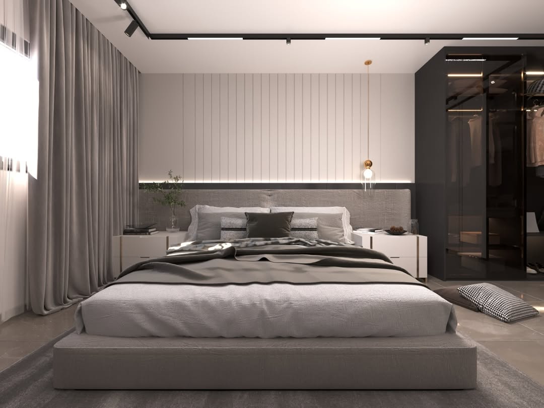 من أحدث أعمالنا في تصميم غرف النوم—تنسيق ألوان، إضاءة مناسبة، وتفاصيل بتكمّل بعضها. جودة تليق بي